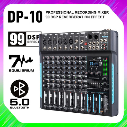 99 DSP FP-10 Audio Mixer DJ Controller 10 Channels Reverb Recording Mixing With Bluetooth 5.0 Professional Performance