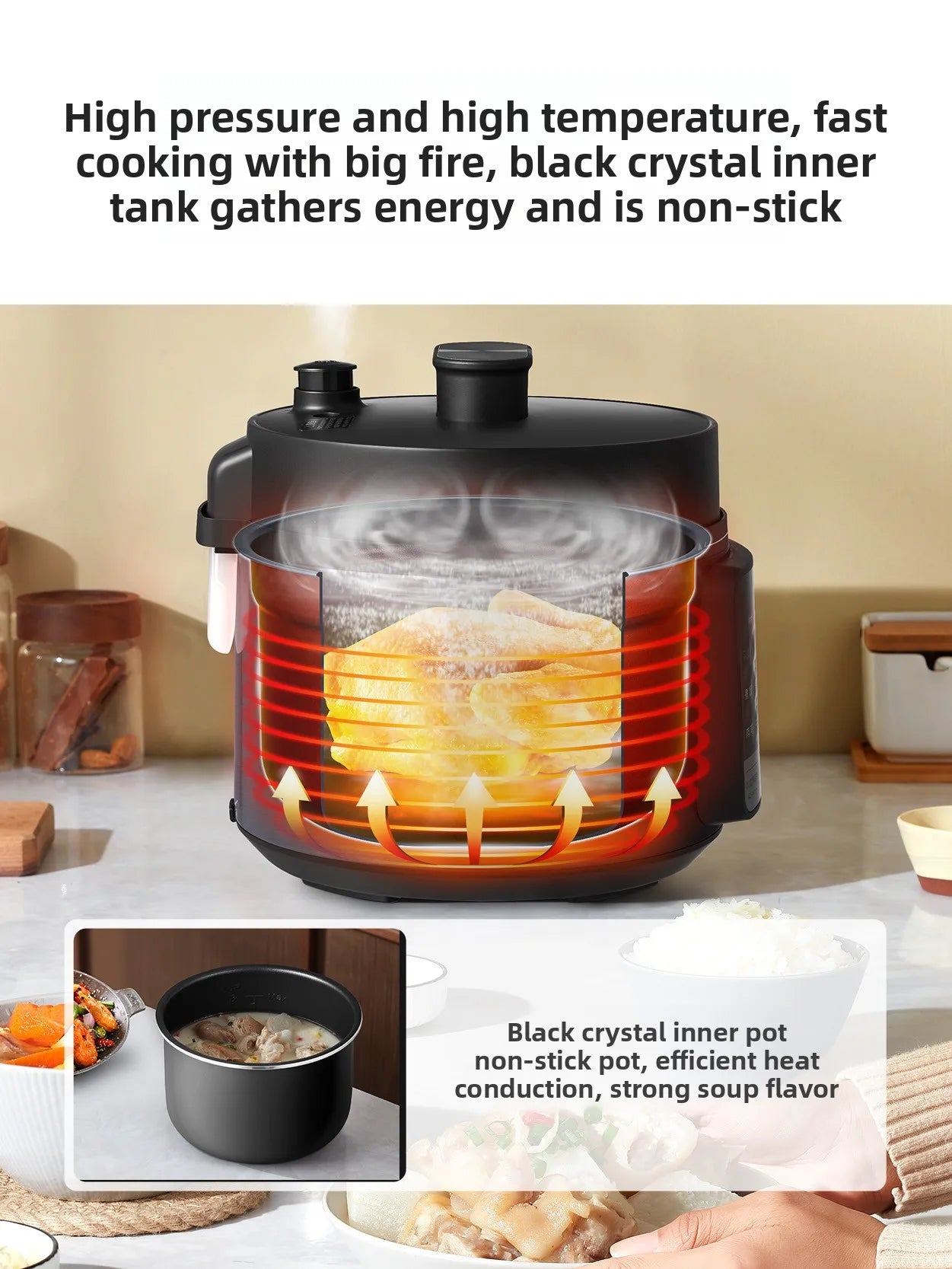 Mini electric pressure cooker, small household appliance, 3-4 person capacity, 4L high-pressure rice cooker all in one