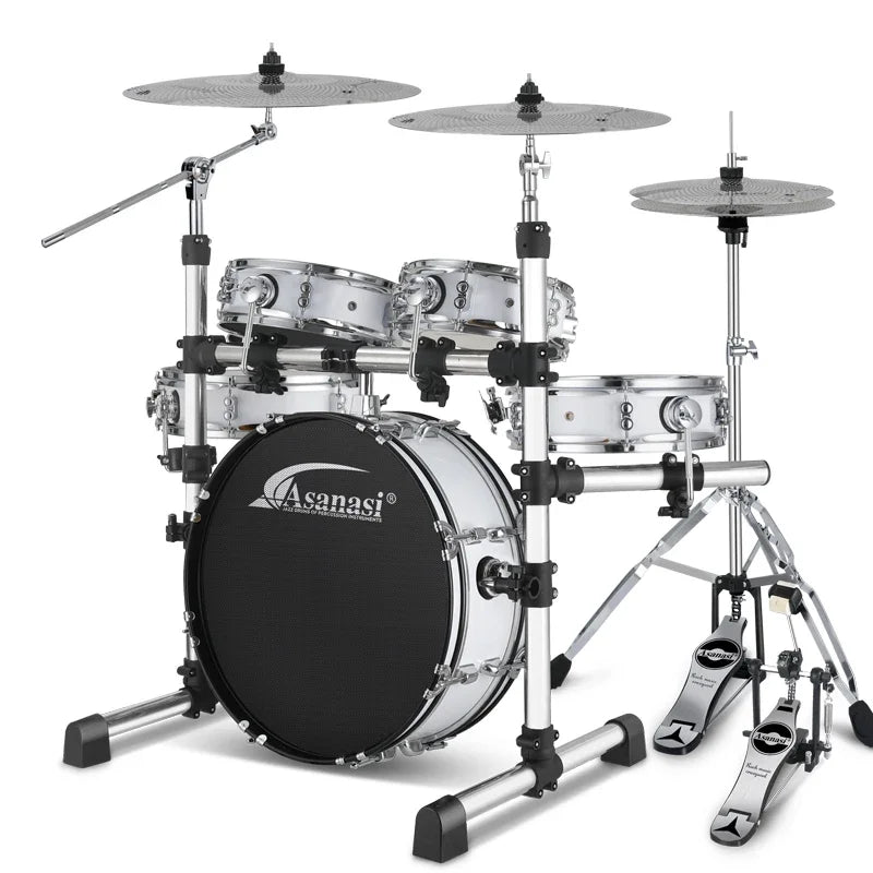 Portable Silent Drum Set with Double-sided Drum, 6-ply Maple and 4-ply Poplar Shells, Cymbals, and A Drum Chair Included Black