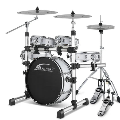 Portable Silent Drum Set with Double-sided Drum, 6-ply Maple and 4-ply Poplar Shells, Cymbals, and A Drum Chair Included Black