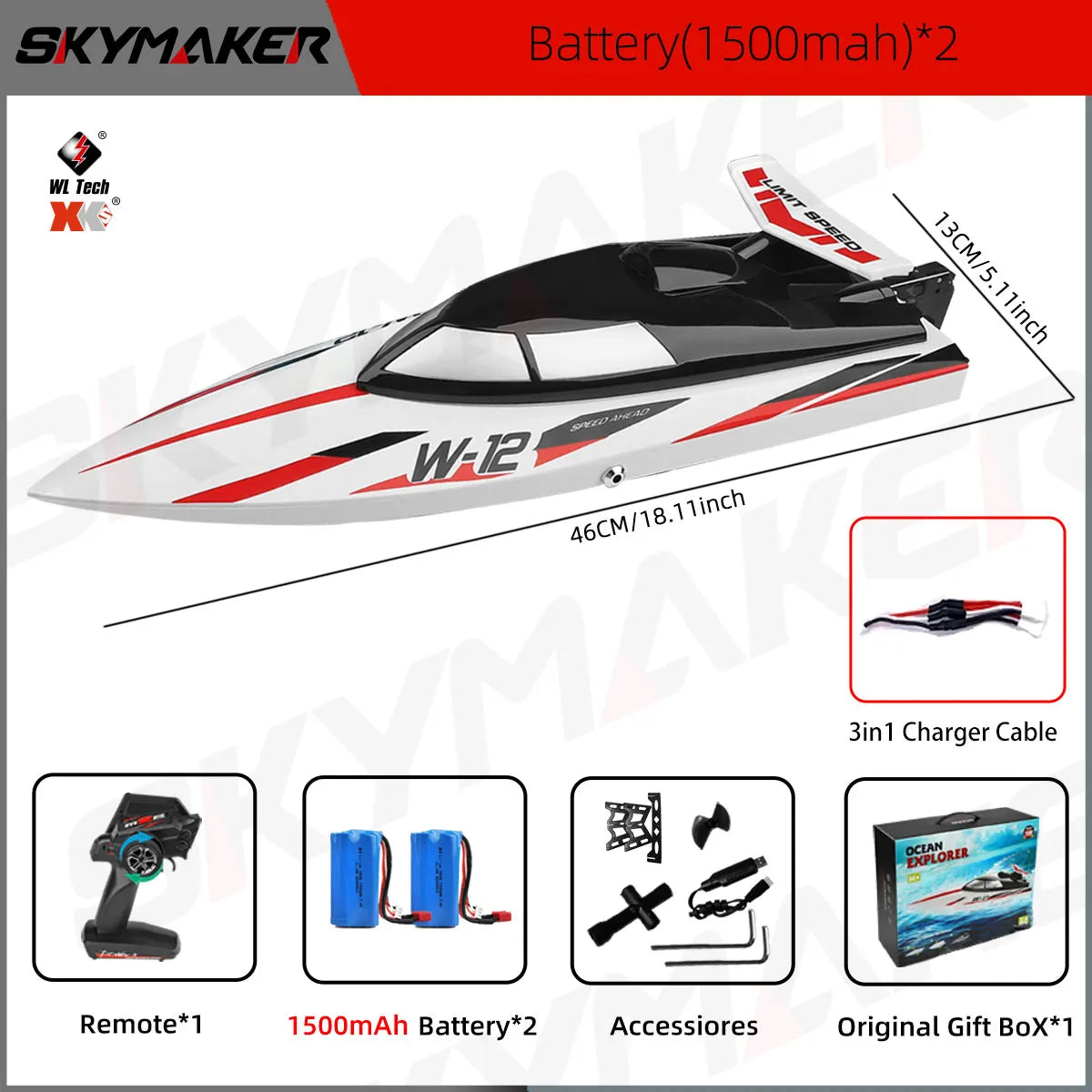 Wltoys WL916 WL912A RC Boat High Speed 55KM/H 35KM/H 2.4G Remote Control Low Battery Alarm Electric RC Boat Toy Gift for Boy White