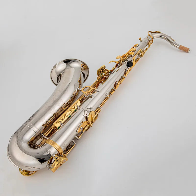 Japan Bb Tenor Saxophone Brass Silver Nickel Body Gold Key B Flat Sax Instrument with Case New