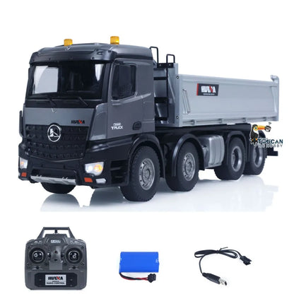 US Stock HUINA 1/14 Radio Dump Truck 12CH RC Contolled Tipper Finished Model Toy Gift RTR Light Sound Effects USB Charging Cable