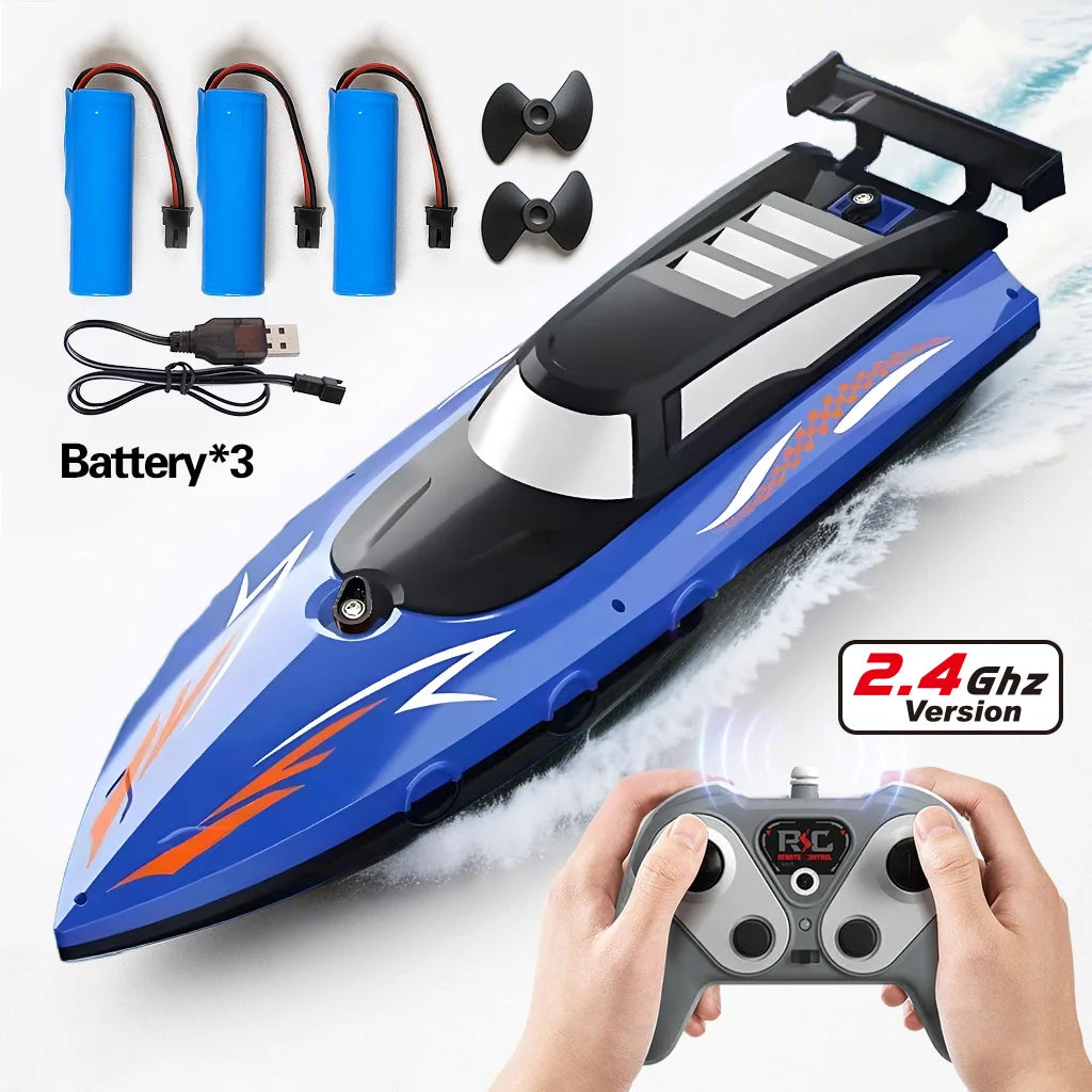 2.4GHz Dual Propeller High Speed Remote Control Boat Electric Boat Children's Remote Control Boat Toy Blue