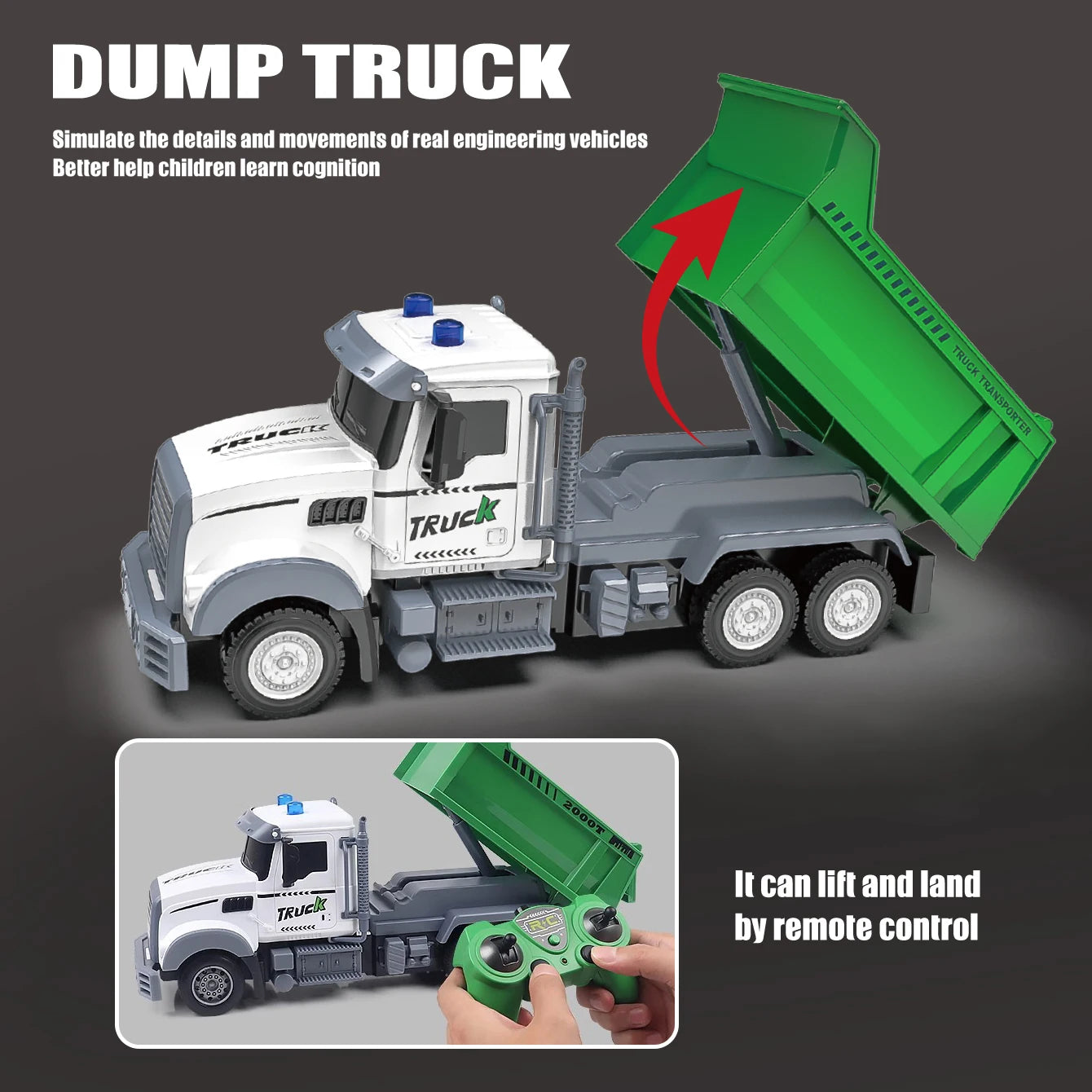 Remote control sanitation vehicle charging children's dump truck toy, RC remote control truck toy with light/sound effects 6 channel Clearing