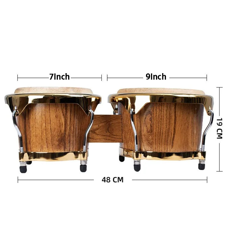 Professional Bongos 7 Inches 9 Inches Wooden Water Buffalo Leather African Bongo Drums Tambourine Rhythm Percussion Instrument