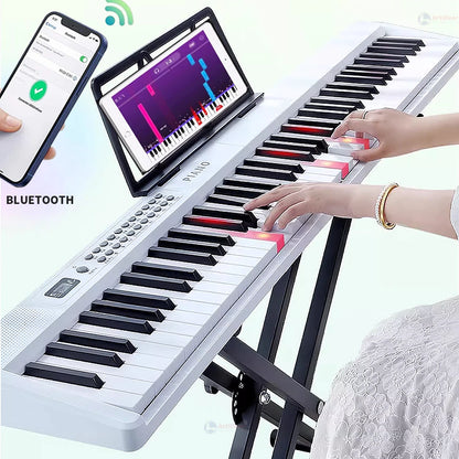 New Folding Piano 88 Keys Midi Musical Keyboard Professional Children's Music Instruments Adult Electronic Portable Synthesizer 61Key White