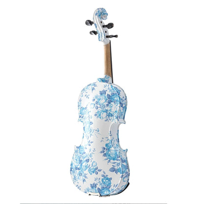 4/4 Blue White Floral Art Violin with Case Bow Rosin & Shoulder Rest HandPainted Solid Wood Ebony Outfit for Musicians Beginners