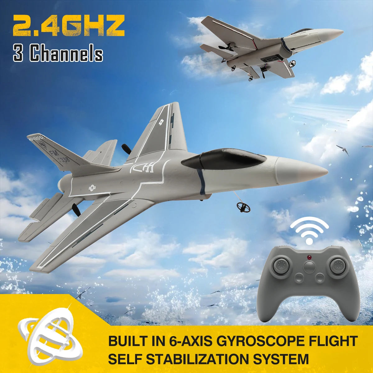F16 RC Glider 2.4G 3CH 6-Axis Gyro Remote Control Airplane With Self-stabilization System EPP Foam Plane Toys for Kids Boys