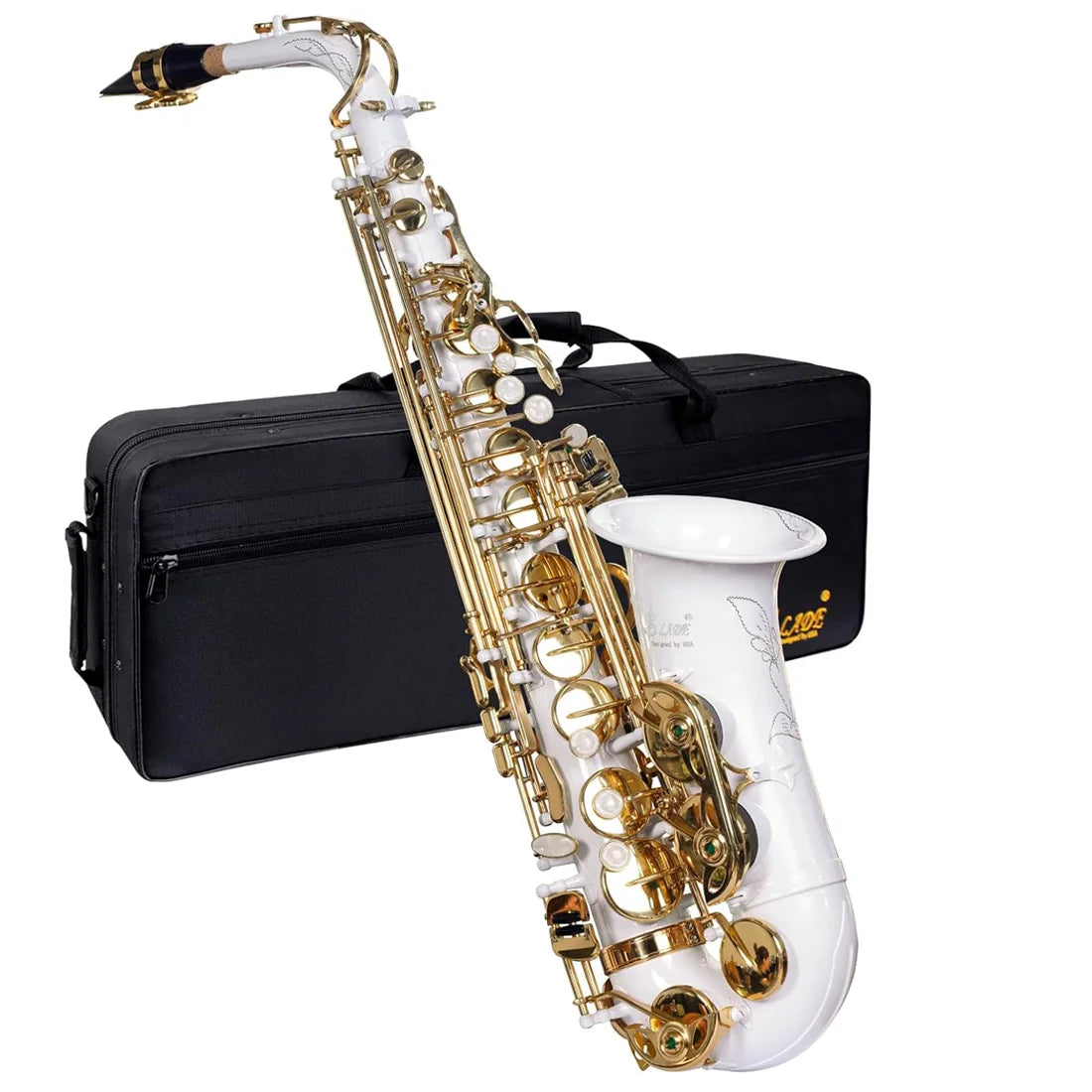 SLADE White Gold Key Alto Saxophone Beginner Set for Adult Student Sax Eb Professional Brass Saxophone with Woodwind Parts White gold key