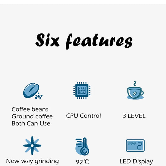 XEOLEO Automatic Coffee Machines 2 In1 Drip LED-Display Electric Bean Coffee Maker Espresso Tea Boiler Drip Mill Beans Grinding