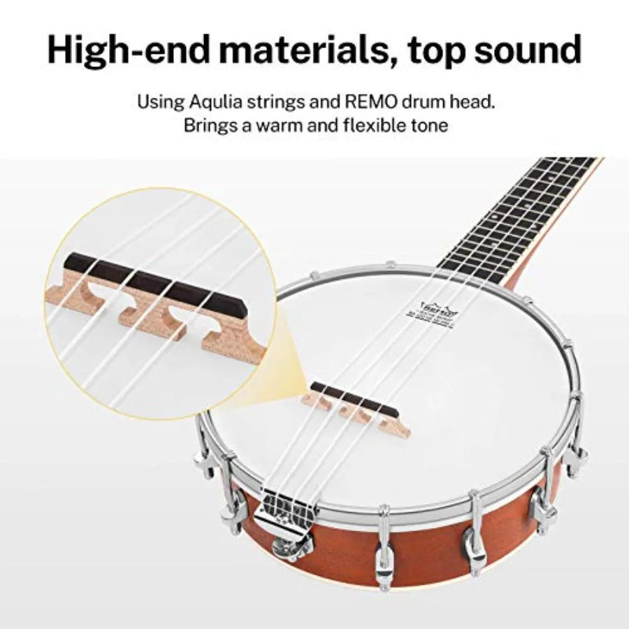 Banjolele 4 String Banjo Ukulele Kit for Adult Beginner with Banjo Tuners Gig Bag Picks Skeleton 23 Inch Sapele Wood in Natural
