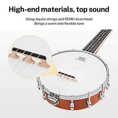 Banjolele 4 String Banjo Ukulele Kit for Adult Beginner with Banjo Tuners Gig Bag Picks Skeleton 23 Inch Sapele Wood in Natural