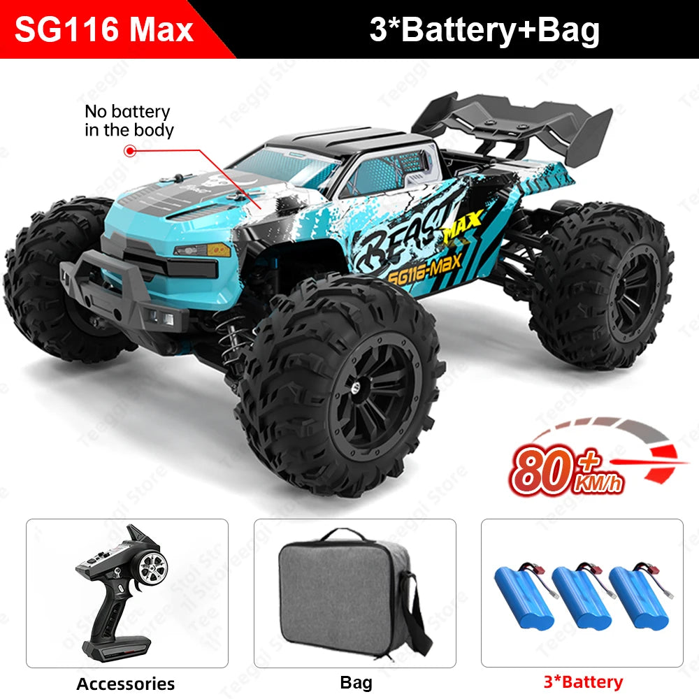 SG116 MAX 1:16 High Speed Drift Racing Car 80KM/H Brushless Motor 4WD RC Off Road Car Monster Trucks Toy For Kids Gift