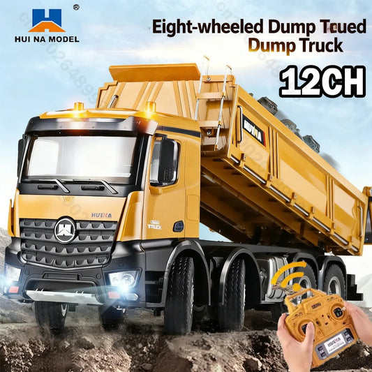 HUINA 1536 RC Dump Truck 1:14 12CH Alloy Remote Control Engineering Eight Wheel Heavy-Duty Dump Truck Model Boys Xmas Gifts