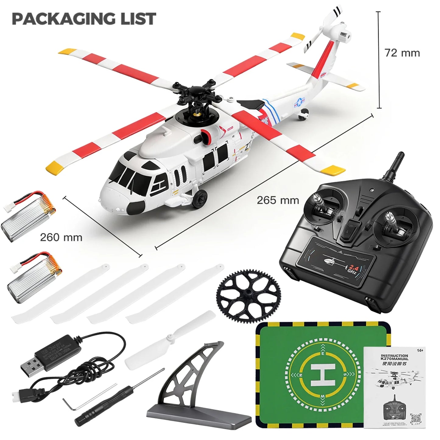 K270 Remote Controlled Helicopter 2.4Ghz 4CH RC Helicopter Heli 6-Axis Gyroscope Optical Flow Position
