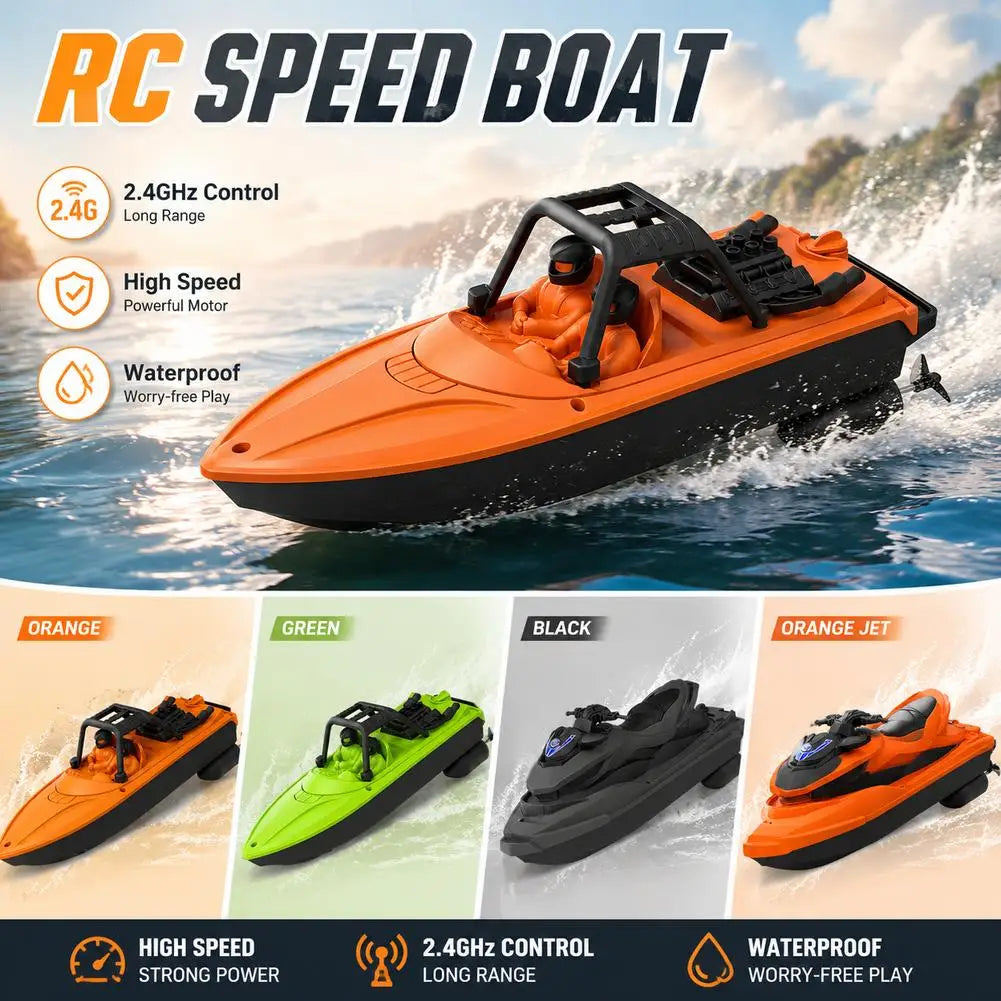 1PCS RC Speed Boat Toy Waterproof Remote Control Boat Electric Racing Yacht Pool Lake Water Toy for Kids Adults Outdoor Gift