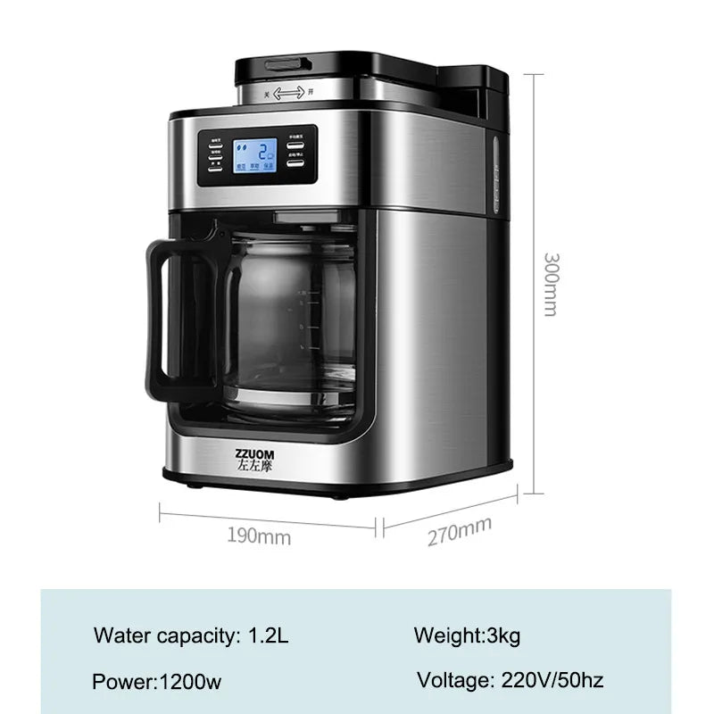 XEOLEO Automatic Coffee Machines 2 In1 Drip LED-Display Electric Bean Coffee Maker Espresso Tea Boiler Drip Mill Beans Grinding