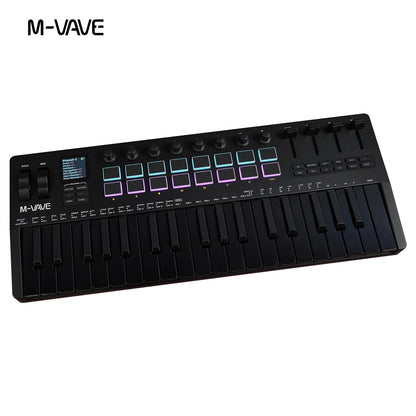M-VAVE SMK-37 Keyboard Black MIDI Controller 37 Key 16 RGB Pads&8 Knobs Supports Wireless Connection Systems Software Operation