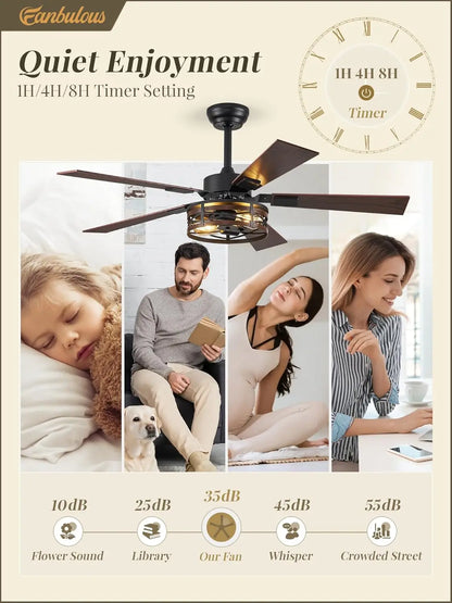 48 Inch Farmhouse Ceiling Fan with Light, 6-Speed DC Motor, Reversible, Dual Finish Blades, Caged Design for Living Room Bedroom