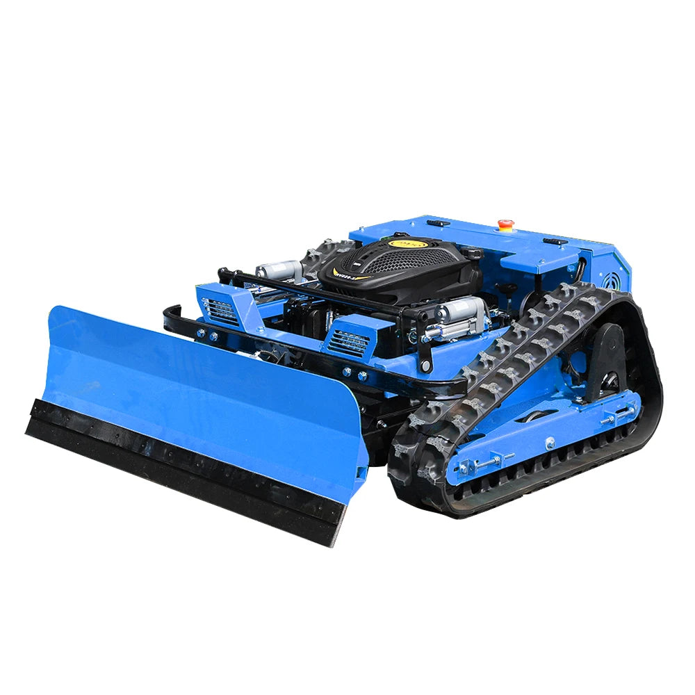 Multifunctional Remote Control Crawler Lawn Mower with Snow Plow, 225CC Gasoline Grass Cutter Robot, 550mm Cutting Width, 45° Climbing All Terrain Garden Snow Removal Machine