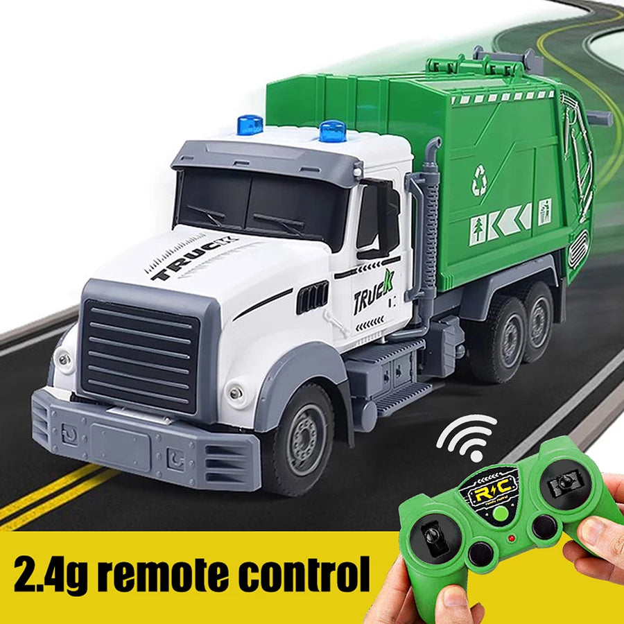 Remote control sanitation vehicle charging children's dump truck toy, RC remote control truck toy with light/sound effects 6 channel Clearing
