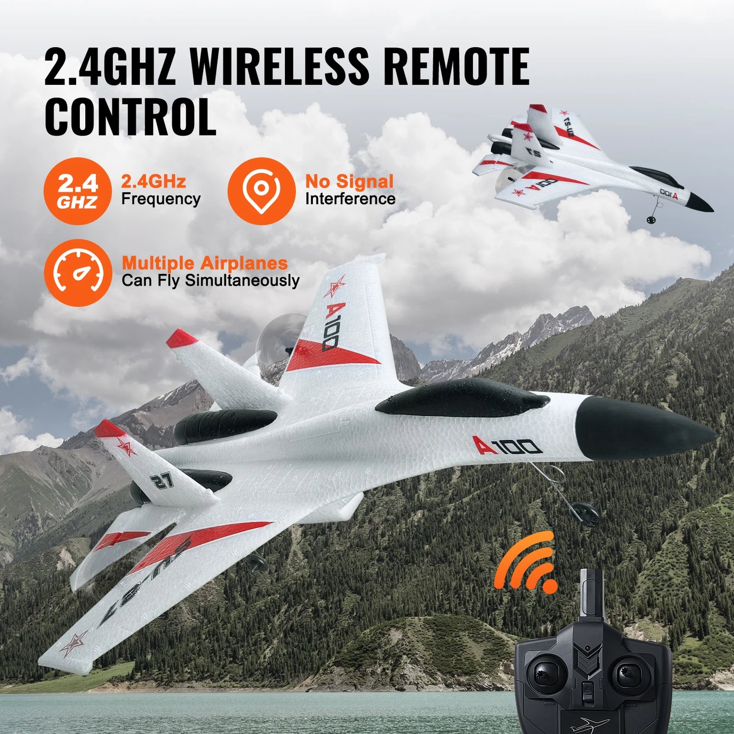 SucceBuy SU27 RC Plane 2.4G Remote Control Flying Model Glider Airplane with 2 Batteries Aircraft Foam Toys for Children Gifts White