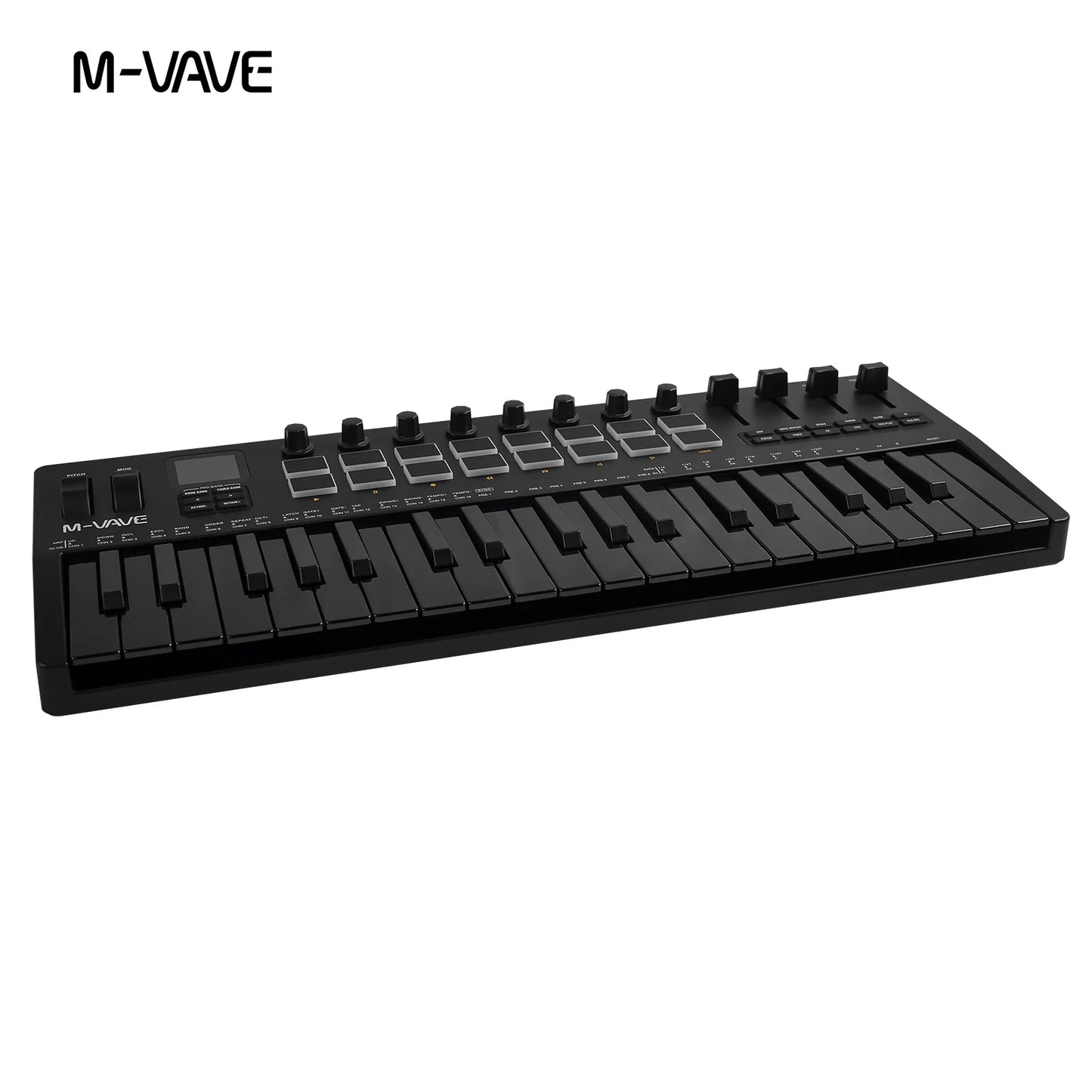 M-VAVE SMK-37 Keyboard Black MIDI Controller 37 Key 16 RGB Pads&8 Knobs Supports Wireless Connection Systems Software Operation