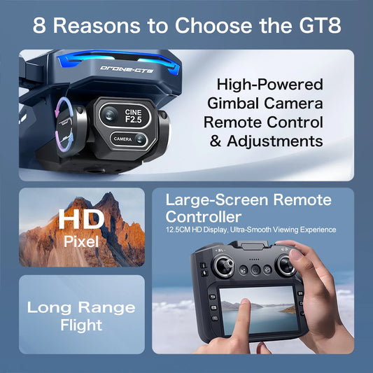 8K Professional HD GT8 MINI Drone GPS 360° Dual Cameras 5G WIFI Brushless Motors Obstacle Avoidance Foldable FPV Quadcopter Toys Blue-8K-1Batter