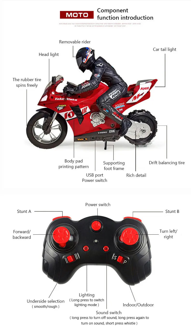 RC Motorcycles 1:6 1:10 Electric Motor RC Cars High Speed 4CH Remote Control Racing Motorcycle Drift Car Kids Xmas Festival Gift RED Big Scale