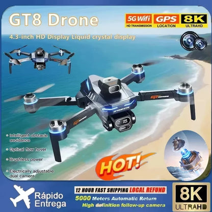 8K Professional HD GT8 MINI Drone GPS 360° Dual Cameras 5G WIFI Brushless Motors Obstacle Avoidance Foldable FPV Quadcopter Toys Blue-8K-1Batter