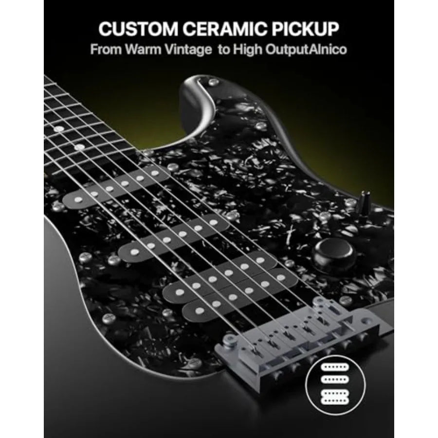 Smart Electric Guitar with Carbon Fiber Body Custom Ceramic Pickups 4 DSP Presets USB-C OTG Recording Headphone Output Black In