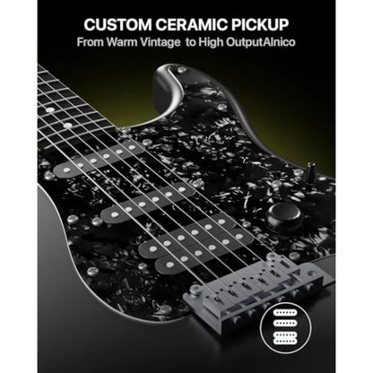 Smart Electric Guitar with Carbon Fiber Body Custom Ceramic Pickups 4 DSP Presets USB-C OTG Recording Headphone Output Black In