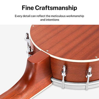 Banjolele 4 String Banjo Ukulele Kit for Adult Beginner with Banjo Tuners Gig Bag Picks Skeleton 23 Inch Sapele Wood in Natural