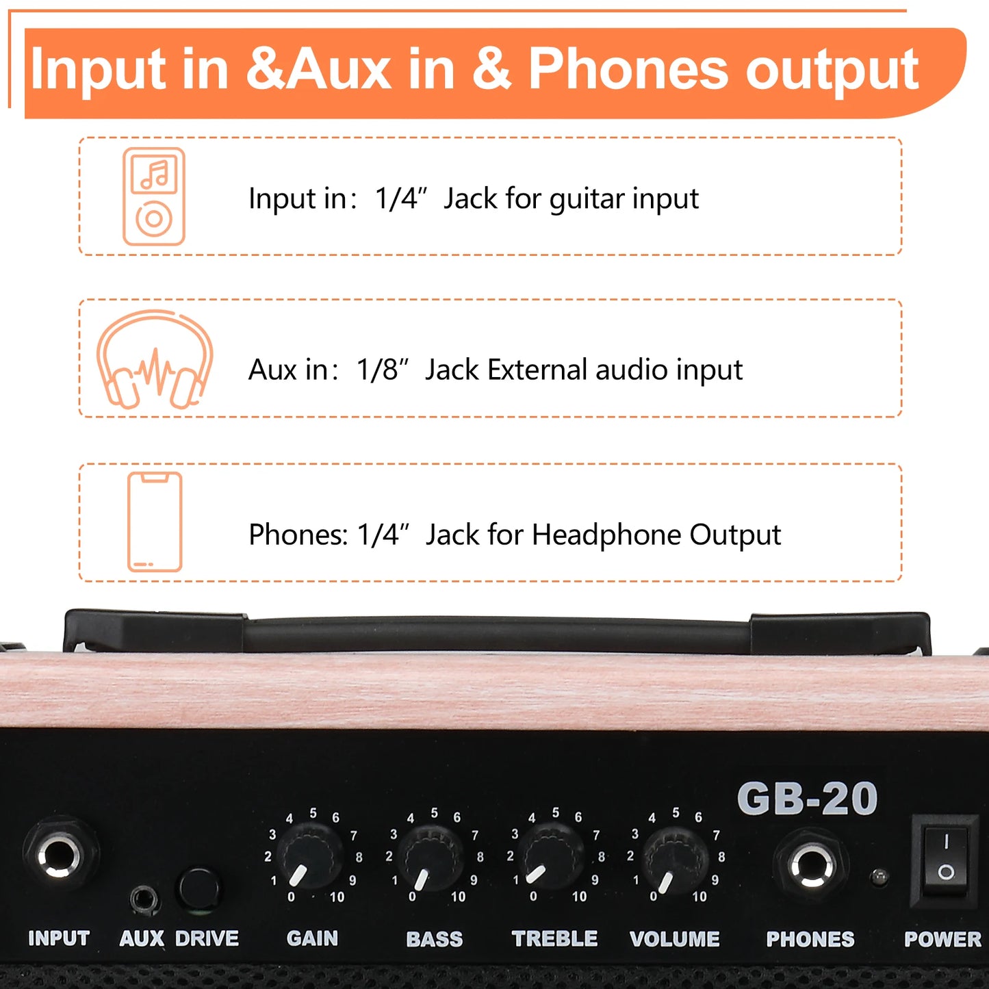 20W GB-20 Electric Bass Guitar Amplifier Natural Color