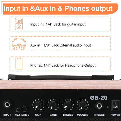 20W GB-20 Electric Bass Guitar Amplifier Natural Color