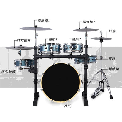 Portable Drum Set, 5 Drums and 4Cymbals, Mute, Adult, Children, Double-sided Practice Test Double-sided Practice Test Jazz Drum Black