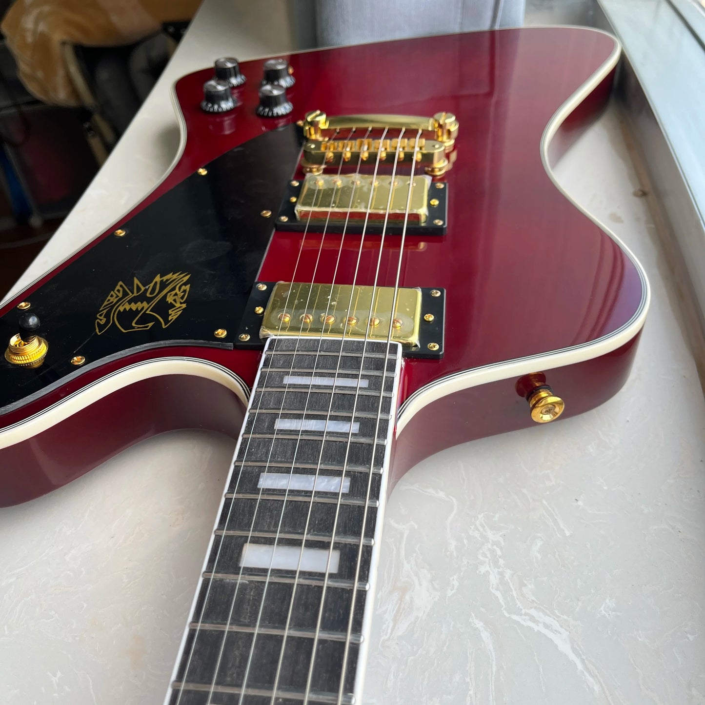 Firebird Electric Guitar Mahogany Body Rosewood Fretboard Transparent Red Color Electric Guitar-Themed Burgundy