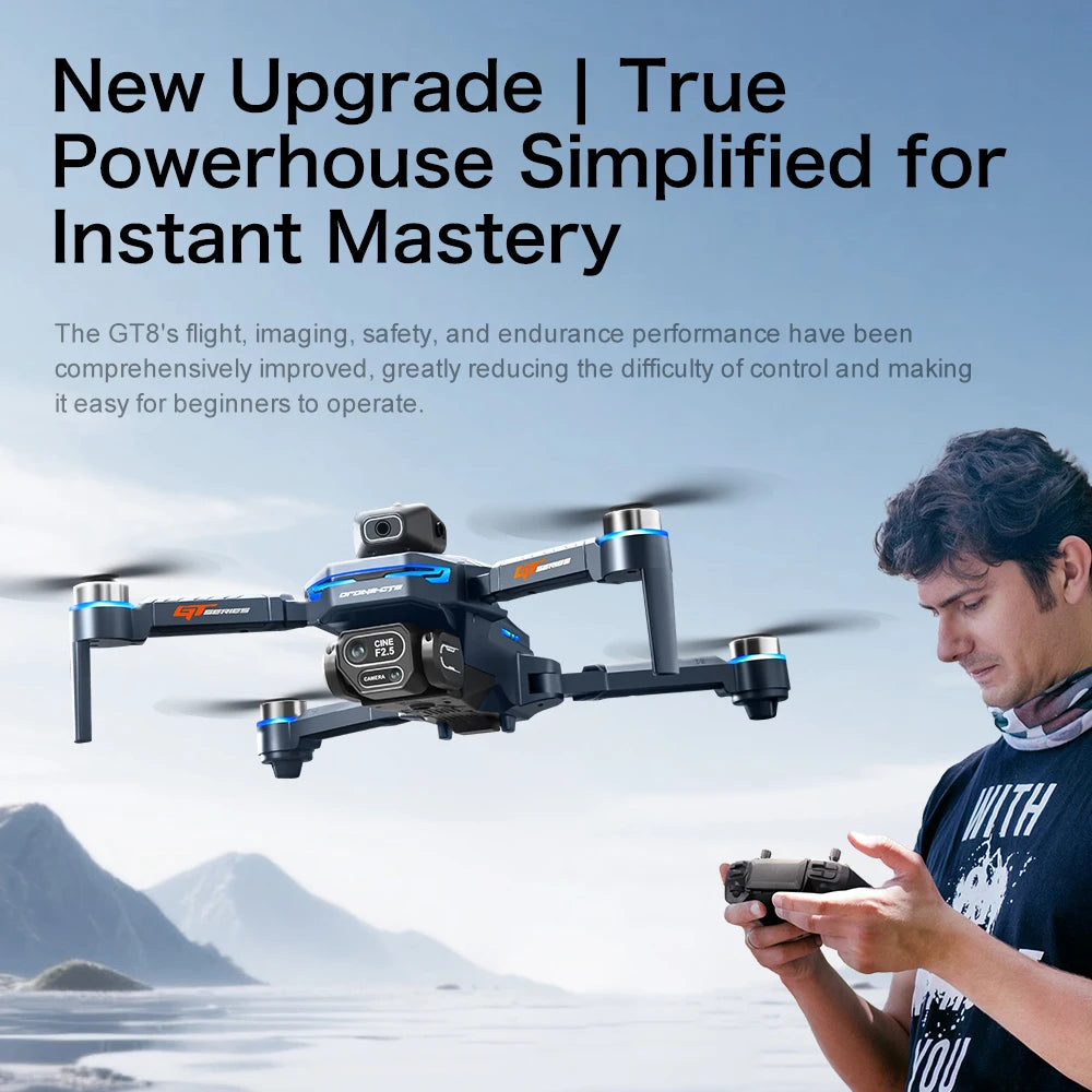 8K Professional HD GT8 MINI Drone GPS 360° Dual Cameras 5G WIFI Brushless Motors Obstacle Avoidance Foldable FPV Quadcopter Toys Blue-8K-1Batter