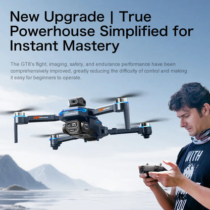8K Professional HD GT8 MINI Drone GPS 360° Dual Cameras 5G WIFI Brushless Motors Obstacle Avoidance Foldable FPV Quadcopter Toys Blue-8K-1Batter
