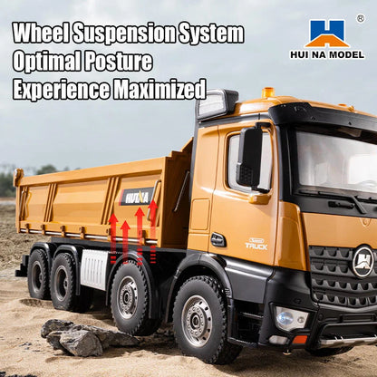 HUINA 1536 RC Dump Truck 1:14 12CH Alloy Remote Control Engineering Eight Wheel Heavy-Duty Dump Truck Model Boys Xmas Gifts