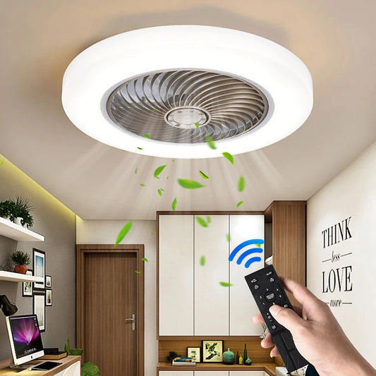 Smart Ceiling Fan Fans With Lights Remote Control Bedroom Decor Ventilator Lamp 52cm Air Invisible Blades Silent, Blade Color: coffee