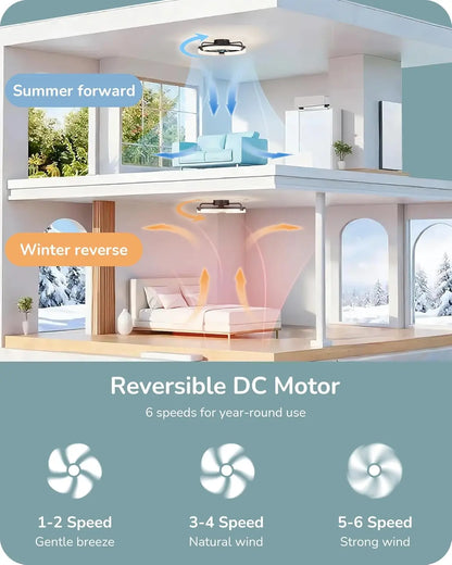 20" Low Profile Ceiling Fan with Lights and Remote, 6 Speeds Dimmable LED, DC Motor, APP Control, Black for Bedroom Kitchen