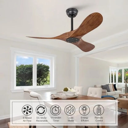 42 Inch Ceiling Fan no Light with Remote Control, ABS Blades, Reversible DC Motor, Timer Setting, Modern Outdoor Indoor Ceiling, Color: BlackWalnutGrain