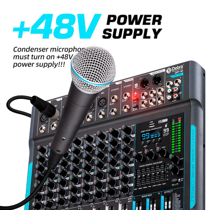 99 DSP FP-10 Audio Mixer DJ Controller 10 Channels Reverb Recording Mixing With Bluetooth 5.0 Professional Performance