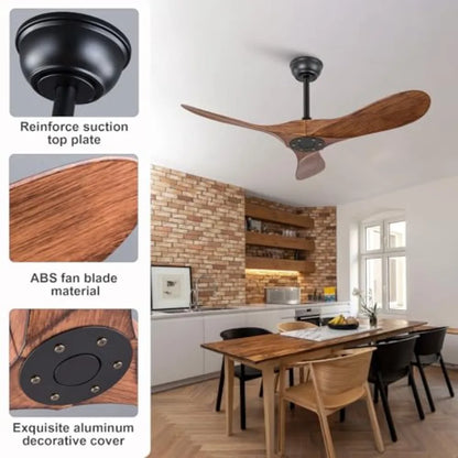 42 Inch Ceiling Fan no Light with Remote Control, ABS Blades, Reversible DC Motor, Timer Setting, Modern Outdoor Indoor Ceiling, Color: BlackWalnutGrain