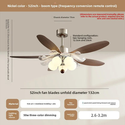 Medieval-Style Restaurant Fan Lamp New French Retro Luxurious And Romantic Ceiling Fan Lamp Creative Flower-Shaped Magic Bean La, Blade Color: A 5Heads 42 Inches