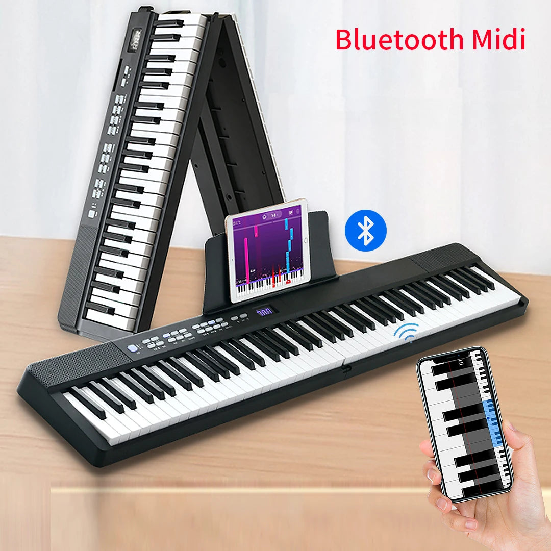 New Musical Keyboard Folding Piano 88 keys Professional Synthesizer Instrument Midi Digital Foldable Electronic Organ for Adult 61Key Black