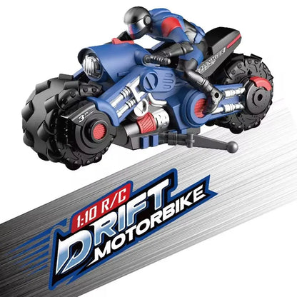 1: 10 Remote-controlled 3D Stunts Rc Motorcycle Remote-controlled Car Rotation Drift Racing Children's Electric Motorcycle Toys Blue