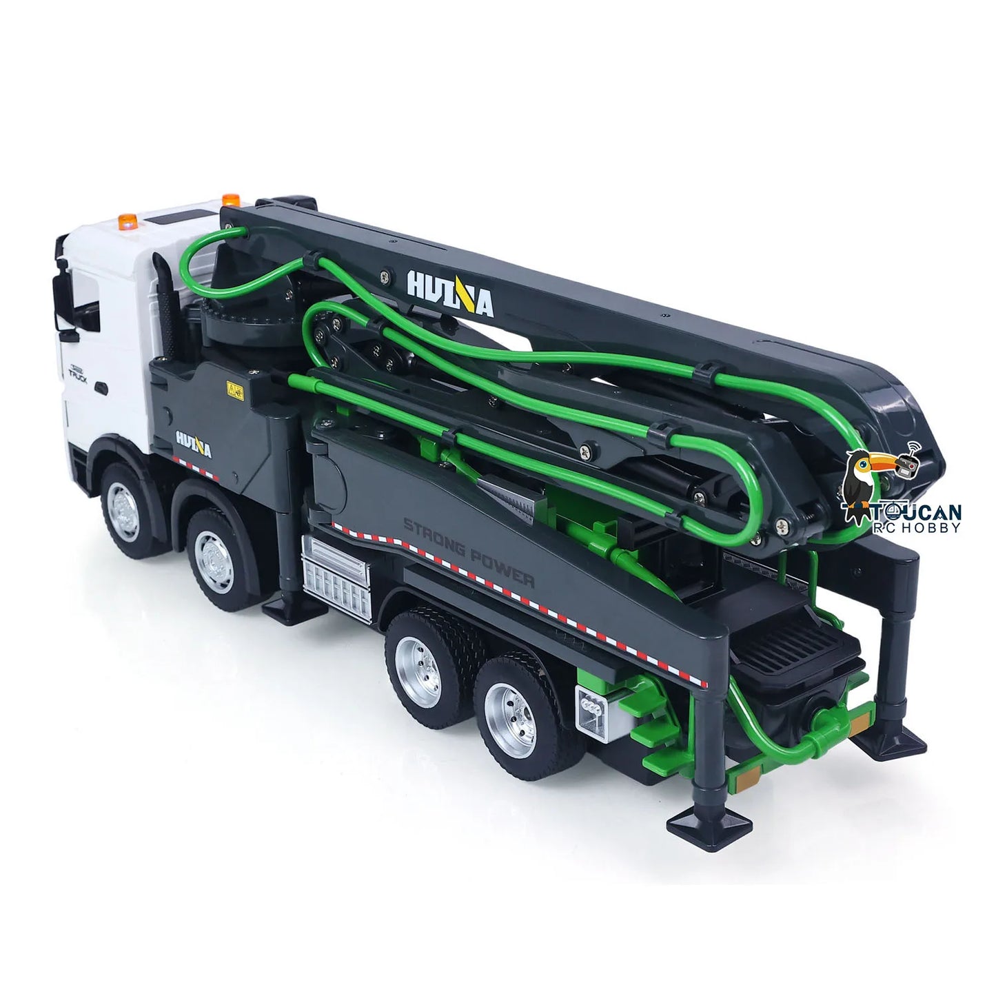 1/18 HUINA 1381 Remote Control Concrete Pump Truck Engineering Vehicle Finished Model RTR Manual Support Leg Light Sound Effects Grey Green